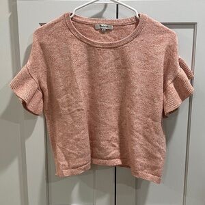 Madewell Women's Pink Cotton Boxy Ruffle Flutter Short Sleeve Knit Sweater Top